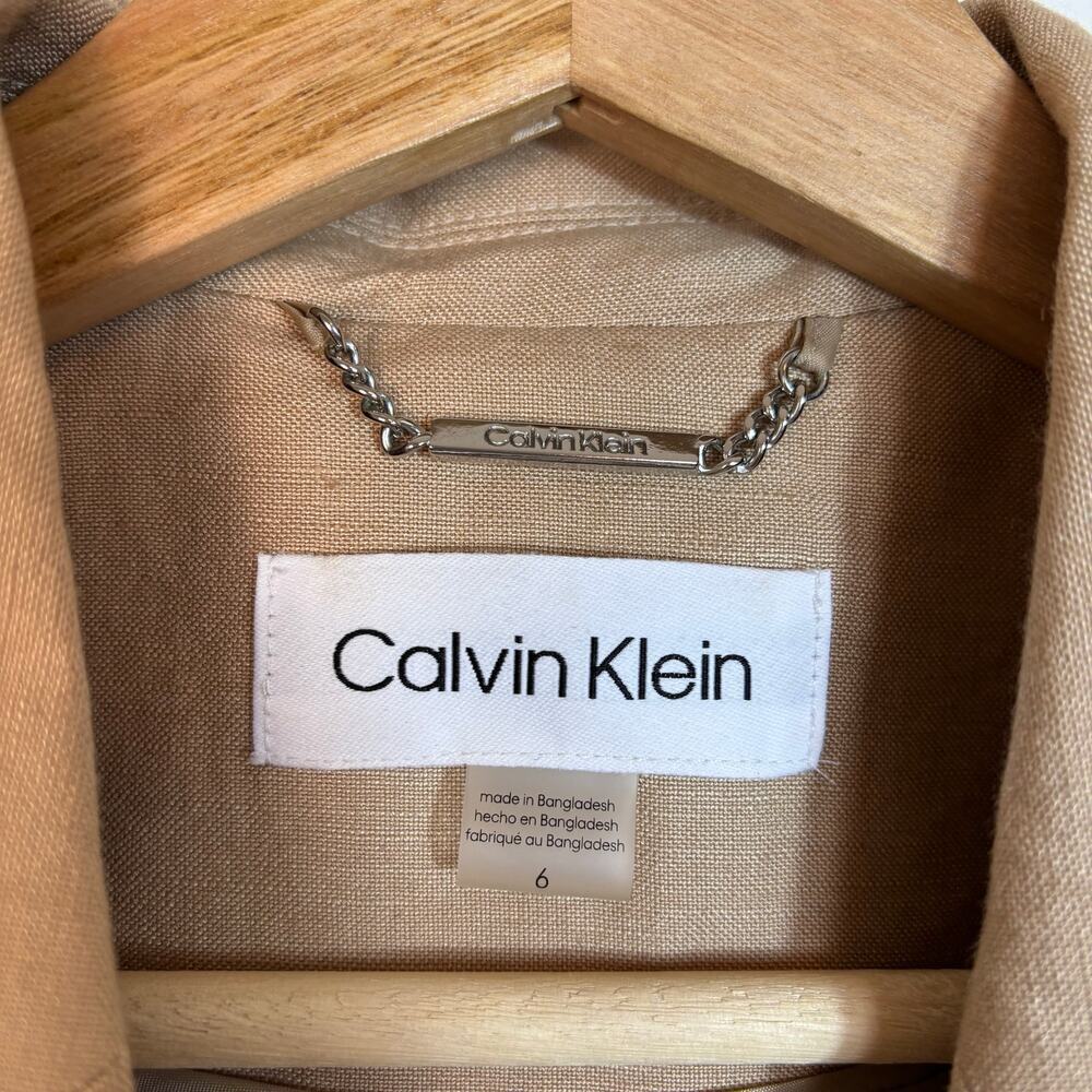 NWOT Calvin Klein Womens Linen Cinched Blazer Size 6 One Button Tan Breathable - Picture 7 of 14